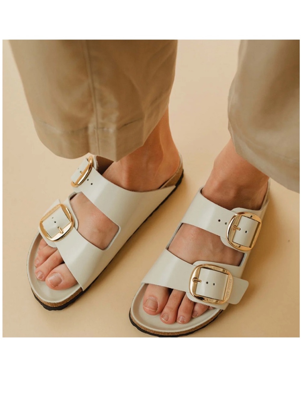 BIRKENSTOCK ARIZONA BIG BUCKLE HIGH SHINE ECRU SIZE EU 40US 9-9.5 gently used